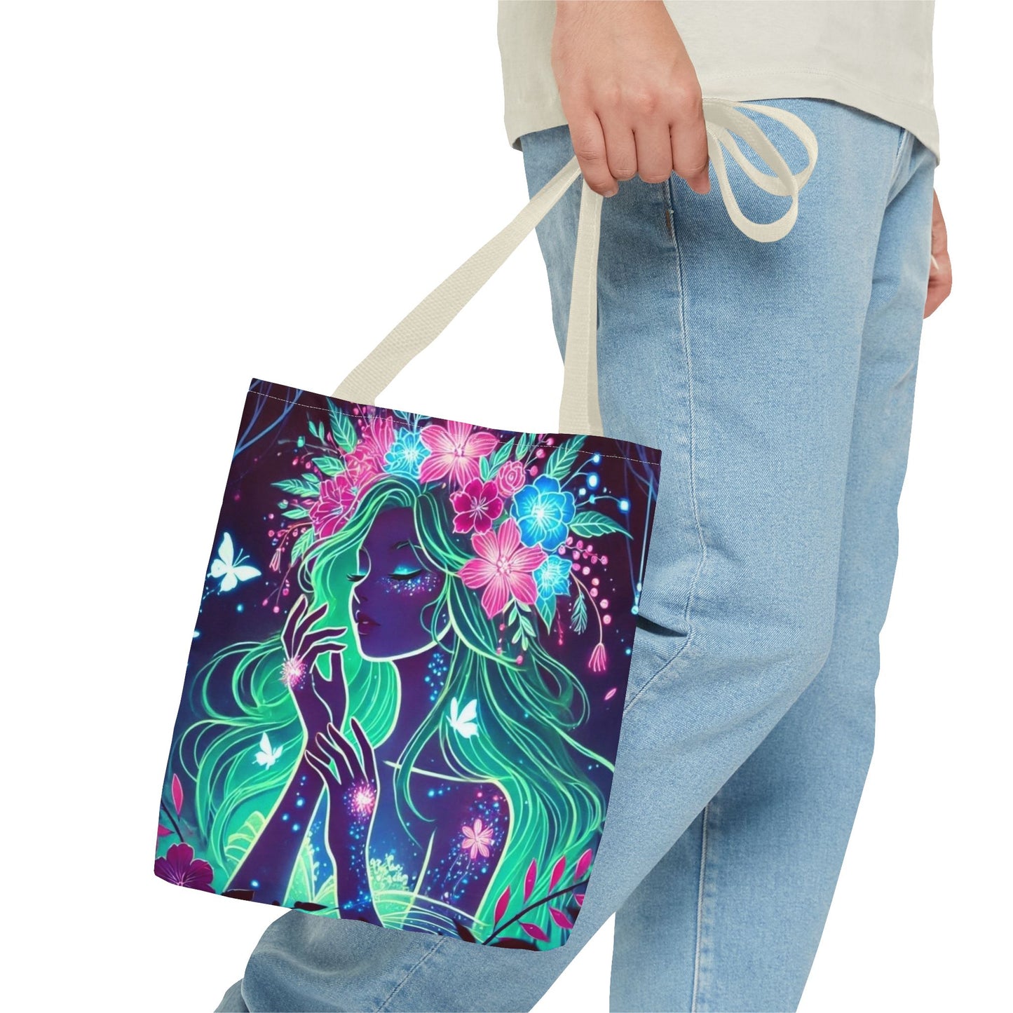 Enchanting Floral Goddess Tote Bag - Eco-Friendly Shopping Bag for Nature Lovers