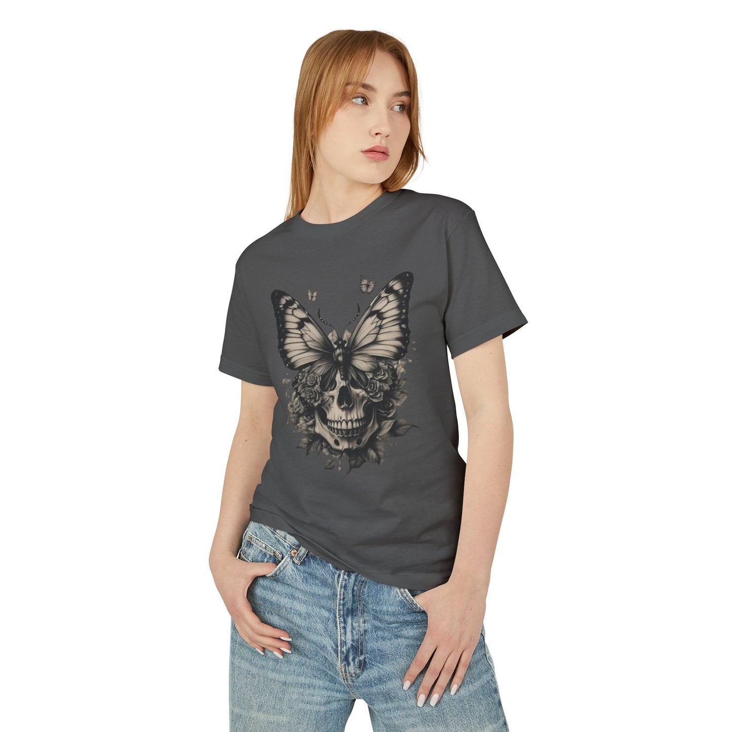 Heavyweight Cotton Butterfly Skull Tee - Unisex Graphic T-Shirt