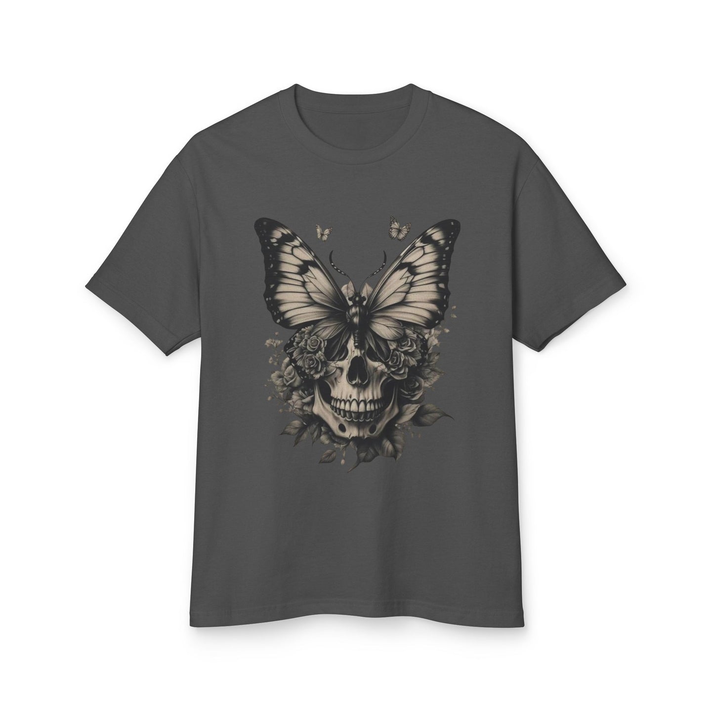 Heavyweight Cotton Butterfly Skull Tee - Unisex Graphic T-Shirt