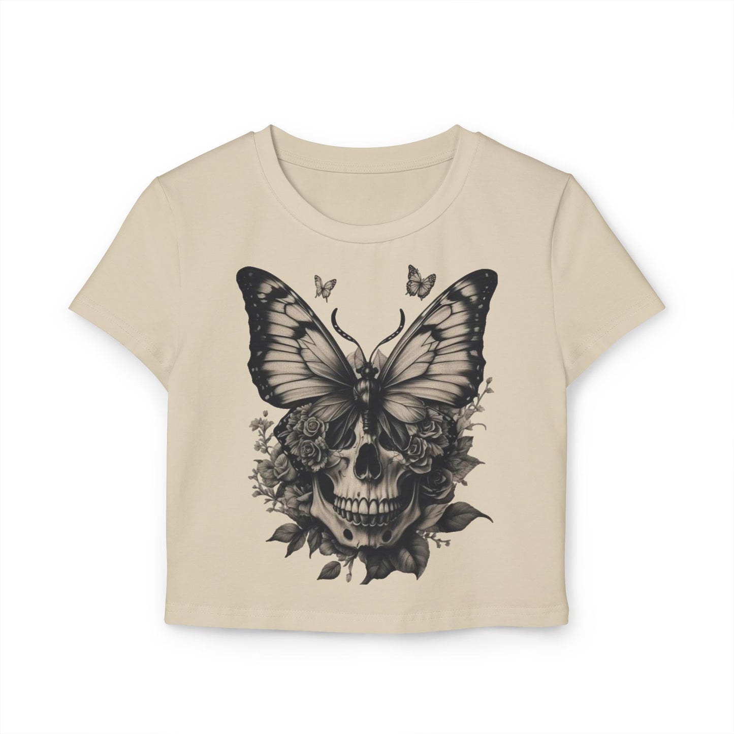 Gothic Butterfly Skull Women's Baby Tee - Trendy Vintage Style Shirt