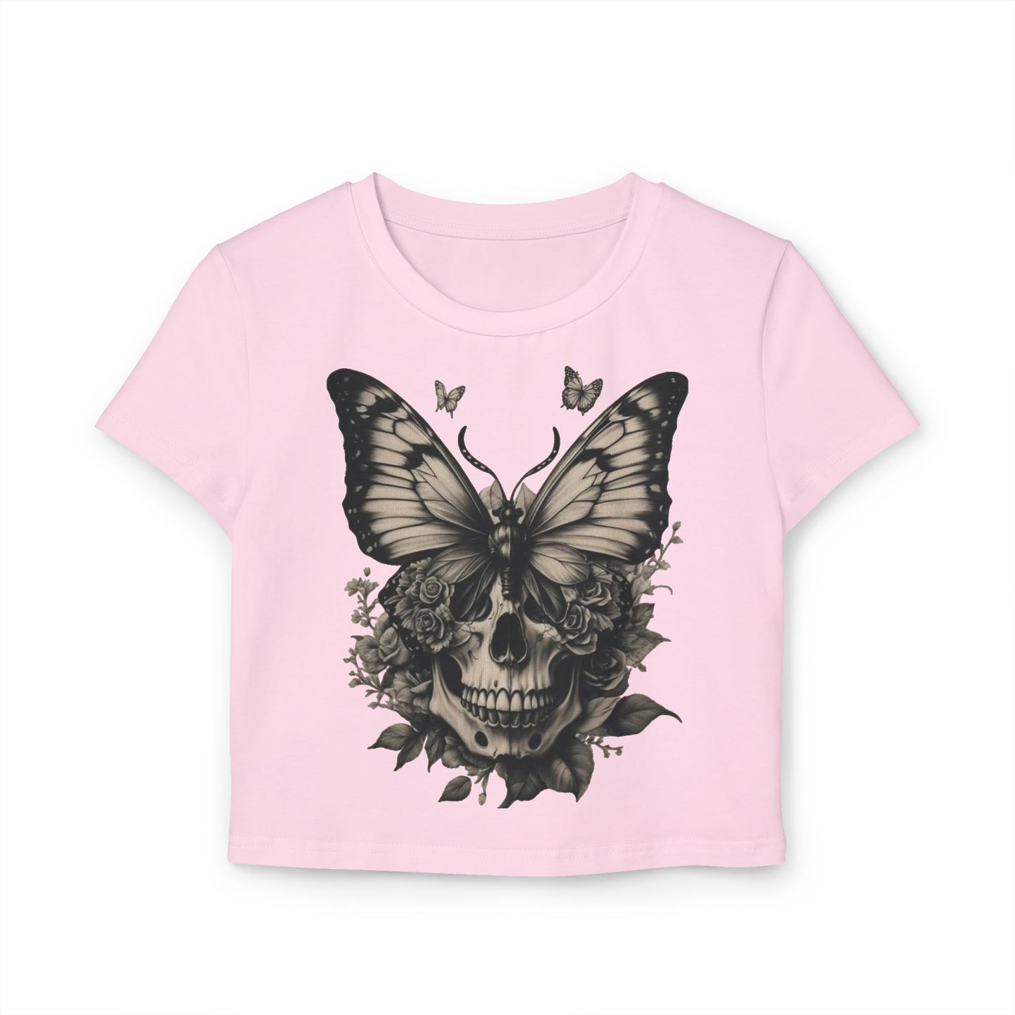 Gothic Butterfly Skull Women's Baby Tee - Trendy Vintage Style Shirt